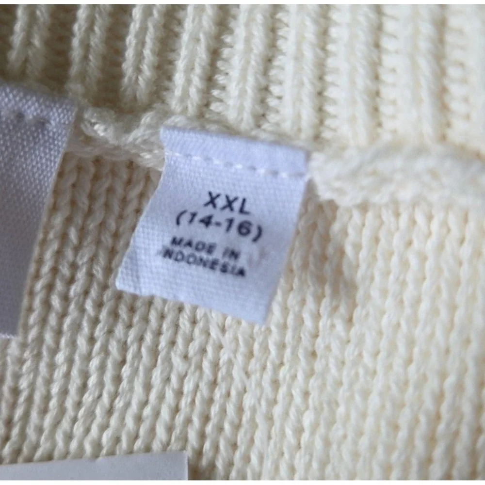 GAP Kids Sweater 14-16 Ivory Chunky Cable Knit Scoop Neck Preppy‎ School NEW